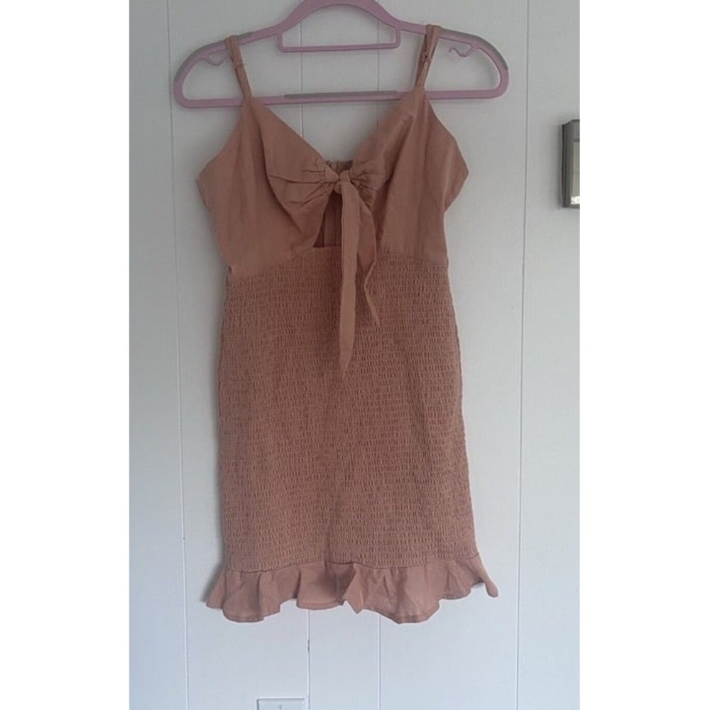 New - ASOS Pink Mini Smocked Bodice Dress Size 6 Cotton & Linen Ruffle Trim